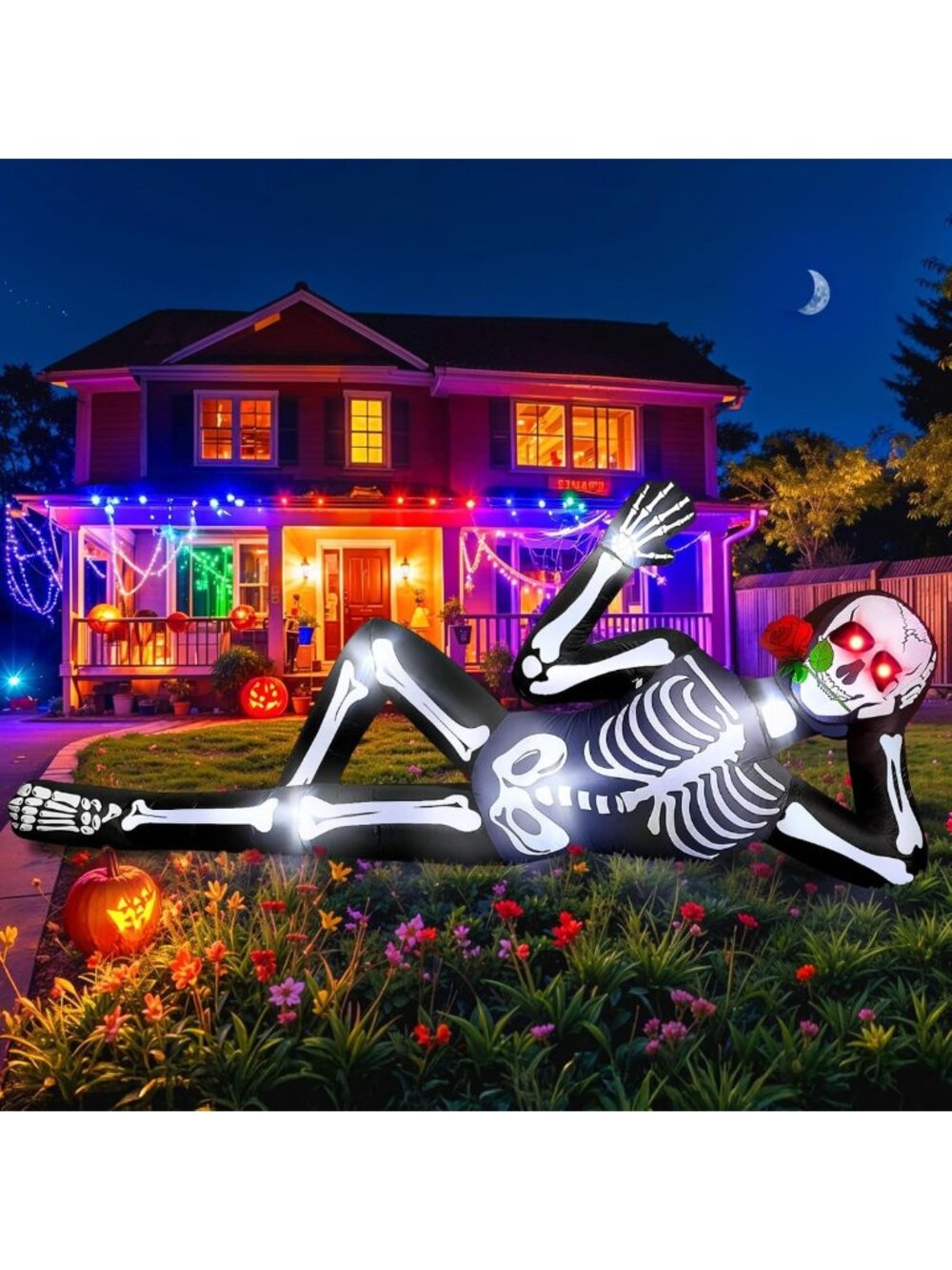 Giant 10FT Inflatable Skeleton with Glowing Red Eyes - Scary Halloween Yard